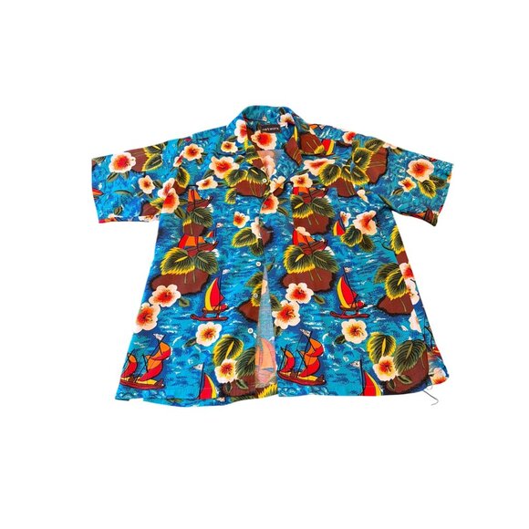 Hawaiian Mens Button-Up Shirt With Tropical Design & Sailboat Print - Picture 2 of 5